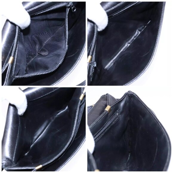 CELINE Shoulder Bag Leather Black Gold Auth